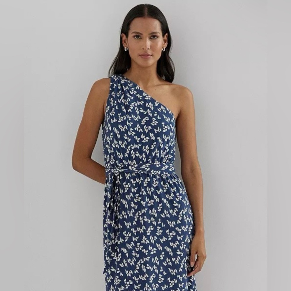 Ralph Lauren Elegant Blue Floral One-Shoulder Dress - Picture 4 of 13